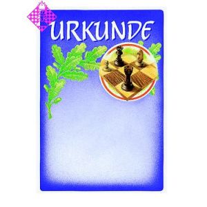 Urkunde, Hintergrund blau, grünes Eichenlaub